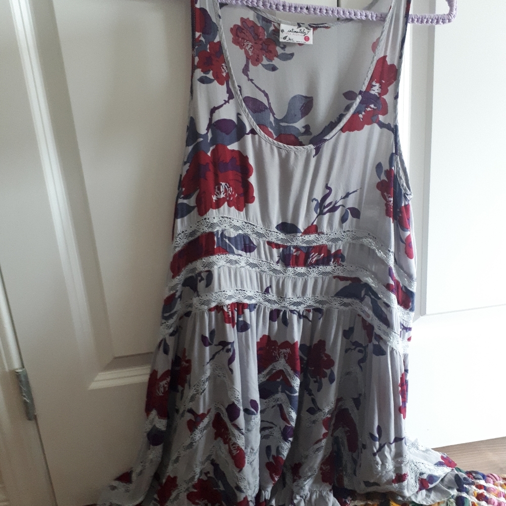 XS floral free people voile & lace trapeze slip dress
